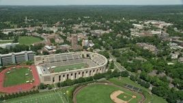 4.8K aerial stock footage of Weaver Stadium, Princeton University Stadium, and campus buildings, New Jersey Aerial Stock Footage | AX82_094