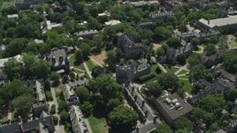 4.8K aerial stock footage of a reverse view of Mathey College and Princeton University campus, New Jersey Aerial Stock Footage | AX82_098