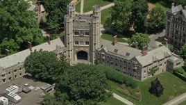 4.8K aerial stock footage of the Blair Arch at Mathey College, Princeton University, New Jersey Aerial Stock Footage | AX83_027