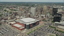 4.8K aerial stock footage of Prudential Center and high-rises in Downtown Newark, New Jersey Aerial Stock Footage | AX83_087