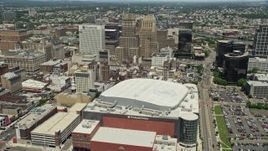 4.8K aerial stock footage of tall high-rises seen from Prudential Center in Downtown Newark, New Jersey Aerial Stock Footage | AX83_088