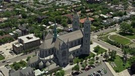 4.8K aerial stock footage orbiting Cathedral Basilica of the Sacred Heart in Newark, New Jersey Aerial Stock Footage | AX83_093E