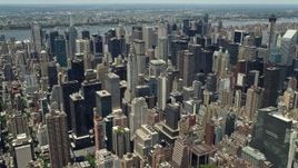 4.8K aerial stock footage of Chrysler Building and Midtown Manhattan skyscrapers revealing Citigroup Center, New York City Aerial Stock Footage | AX83_128E
