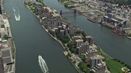 4.8K aerial stock footage of apartment buildings on Roosevelt Island, New York City Aerial Stock Footage | AX83_131