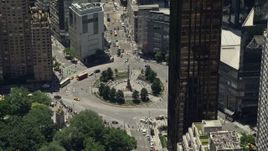 4.8K aerial stock footage approaching and tilting to Columbus Circle in Midtown Manhattan, New York City Aerial Stock Footage | AX83_140