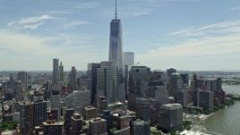 4.8K aerial stock footage of Freedom Tower and World Trade Center buildings, Lower Manhattan, New York City Aerial Stock Footage | AX83_157E