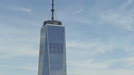 4.8K aerial stock footage of the top of One World Trade Center, Lower Manhattan, New York City Aerial Stock Footage | AX83_159