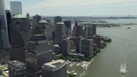 4.8K aerial stock footage flying by World Trade Center skyscrapers, Lower Manhattan, New York City Aerial Stock Footage | AX83_167E