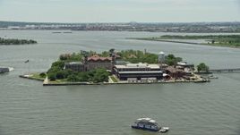 4.8K aerial stock footage of Ellis Island in New York Harbor, New York City Aerial Stock Footage | AX83_173