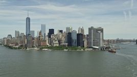 4.8K aerial stock footage of Lower Manhattan skyline and Battery Park in New York City Aerial Stock Footage | AX83_175