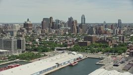 4.8K aerial stock footage of skyscrapers and high-rises in the downtown area of Brooklyn, New York City Aerial Stock Footage | AX83_177