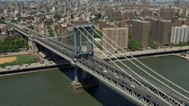 4.8K aerial stock footage of Manhattan Bridge in Lower Manhattan, New York City Aerial Stock Footage | AX83_180