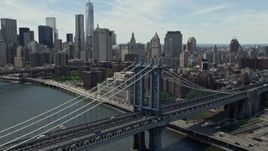 4.8K aerial stock footage of light traffic on the Manhattan Bridge in New York City Aerial Stock Footage | AX83_187
