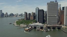 4.8K aerial stock footage of Lower Manhattan skyscrapers, Battery Park and World Trade Center, New York City Aerial Stock Footage | AX83_190