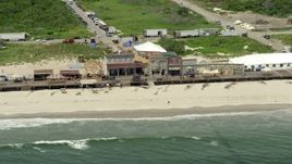 4.8K aerial stock footage of a movie set on Atlantic Beach, Long Island, New York Aerial Stock Footage | AX83_233