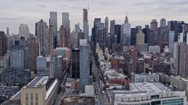 4K aerial stock footage flying by skyscrapers in Midtown and on the Upper West Side, New York City Aerial Stock Footage | AX84_025E