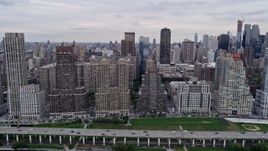 4K aerial stock footage Flying by Upper West Side skyscrapers, New York, New York Aerial Stock Footage | AX84_027