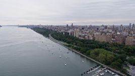 4K aerial stock footage of flying by Riverside Park on the Upper West Side, New York City Aerial Stock Footage | AX84_028E