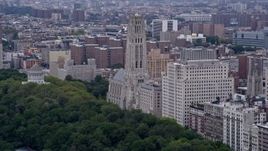 4K aerial stock footage of Riverside Church in Morningside Heights, New York City Aerial Stock Footage | AX84_033E