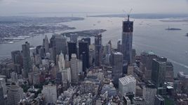4K aerial stock footage of approaching Lower Manhattan in New York City Aerial Stock Footage | AX84_081E