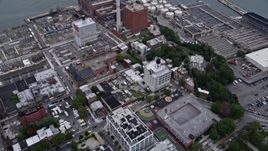 4K aerial stock footage Flying by Brooklyn power plant, New York, New York Aerial Stock Footage | AX84_120