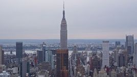 4K Aerial Video of the Empire State Building, Midtown Manhattan skyscrapers, New York, New York Aerial Stock Footage | AX84_147