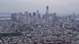 4K Aerial Video Flying by Lower Manhattan, seen from Midtown, New York, New York Aerial Stock Footage | AX84_148