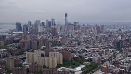 4K aerial stock footage of the Lower Manhattan skyline, seen from Lower East Side, New York City Aerial Stock Footage | AX84_151E