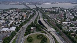 4K aerial stock footage of flying over New Jersey Turnpike, Jersey City, New Jersey Aerial Stock Footage | AX84_169E