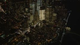 4K aerial stock footage of Freedom Tower, World Trade Center, Lower Manhattan, New York, New York, night Aerial Stock Footage | AX85_022
