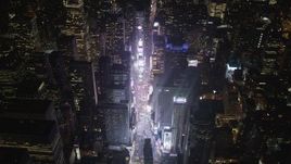 4K aerial stock footage Approaching Times Square, Midtown Manhattan, New York, New York, night Aerial Stock Footage | AX85_044