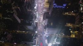4K aerial stock footage Bird's eye view of Times Square, Midtown Manhattan, New York, New York, night Aerial Stock Footage | AX85_045