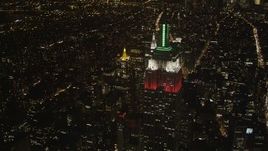 4K aerial stock footage Top of the Empire State Building, Midtown Manhattan, New York, New York, night Aerial Stock Footage | AX85_054