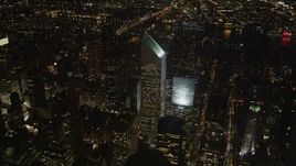 4K aerial stock footage Flying by Citigroup Center, Midtown Manhattan, New York, New York, night Aerial Stock Footage | AX85_065