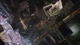 4K aerial stock footage Bank of America Tower, city streets, Midtown Manhattan, New York, New York, night Aerial Stock Footage | AX85_078