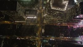 4K aerial stock footage Avenue of Americas, Bank of America Tower, Bryant Park, Midtown Manhattan, New York, night Aerial Stock Footage | AX85_085