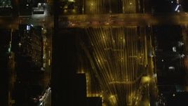 4K aerial stock footage West Side Yard, Chelsea streets, New York, New York, night Aerial Stock Footage | AX85_090