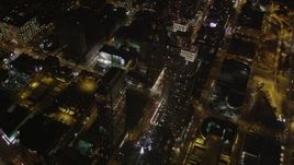 4K aerial stock footage Flying by skyscrapers, Chelsea, New York, New York, night Aerial Stock Footage | AX85_092