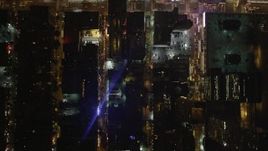 4K aerial stock footage Bird's eye view over city streets, Midtown Manhattan, New York, New York, night Aerial Stock Footage | AX85_094