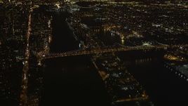 4K aerial stock footage Approaching the Queensboro Bridge, New York, New York, night Aerial Stock Footage | AX85_099