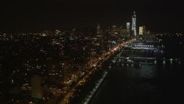 4K aerial stock footage Fly over piers, Hudson River, Chelsea, Lower Manhattan, New York, New York, night Aerial Stock Footage | AX85_116