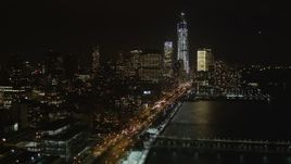 4K aerial stock footage Approaching Lower Manhattan from Chelsea, New York, New York, night Aerial Stock Footage | AX85_118