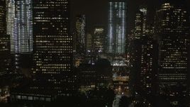 4K aerial stock footage Flying by the World Trade Center, Lower Manhattan, New York, New York, night Aerial Stock Footage | AX85_122