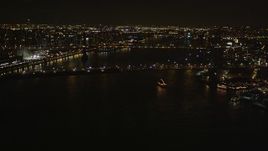 4K aerial stock footage Approaching Brooklyn Bridge, New York, New York, night Aerial Stock Footage | AX85_127