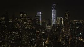 4K aerial stock footage Tilt to reveal One World Trade Center, Lower Manhattan, New York, New York, night Aerial Stock Footage | AX85_129
