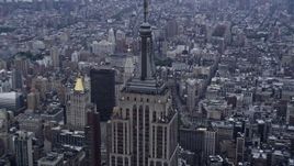 4K aerial stock footage of the top of the Empire State Building in Midtown Manhattan, New York City Aerial Stock Footage | AX86_035