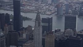 4K aerial stock footage of approaching the Chrysler Building in Midtown Manhattan, New York City Aerial Stock Footage | AX86_038