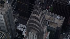 4K aerial stock footage approach top of the Chrysler Building, tilt to bird's eye view, Midtown Manhattan, New York City Aerial Stock Footage | AX86_040