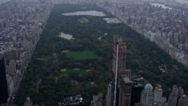 4K aerial stock footage of slowly approaching famous Central Park, New York City Aerial Stock Footage | AX86_050