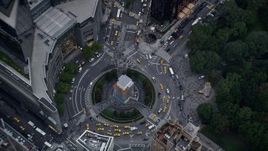 4K aerial stock footage of a bird's eye view of Columbus Circle in Midtown, New York City Aerial Stock Footage | AX86_051